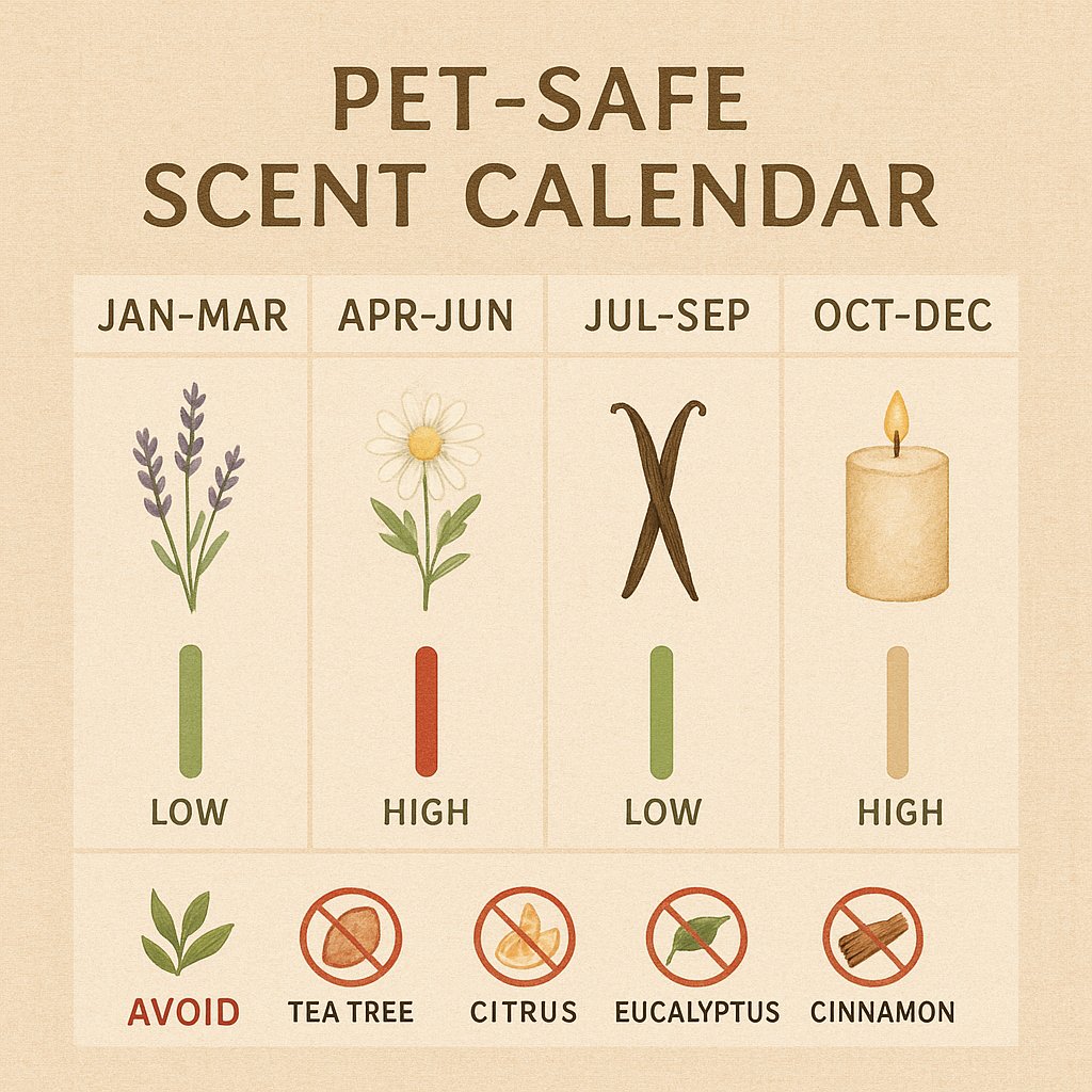 Тримесечен pet-safe календар с 5 безопасни аромата и 4 токсични масла с отбелязани сезони
