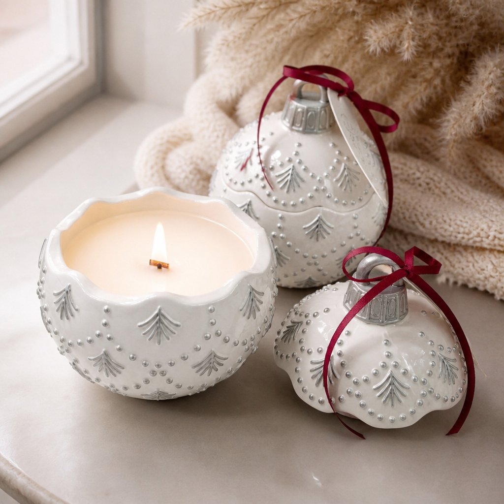 Свещ Christmas Bauble Enchanted - Бяла / Сребриста / Зимна магия