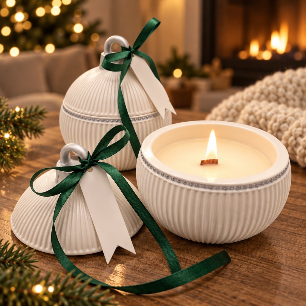 Свещ Christmas Bauble Elegance - Бяла / Сребърна / Зимно Вълшебство