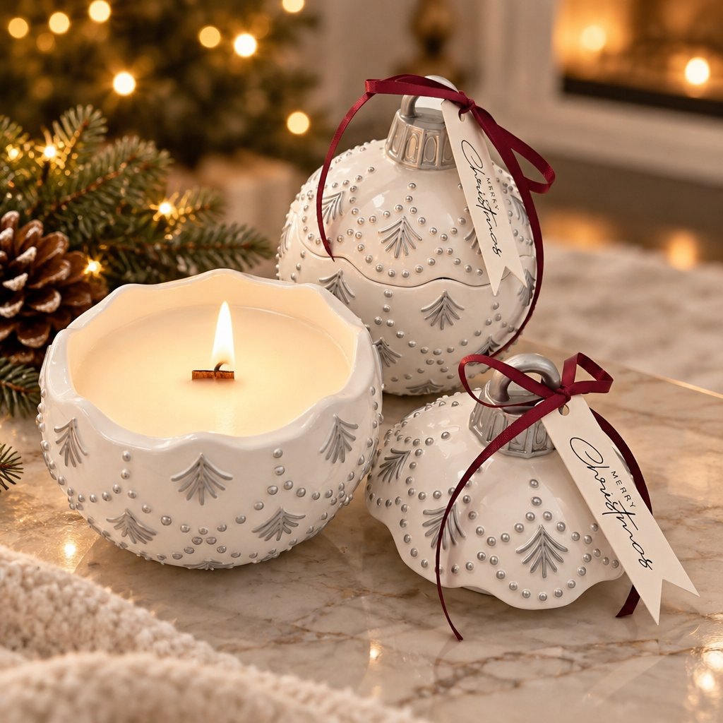 Свещ Christmas Bauble Enchanted MINI - Бяла / Сребърна / Зимно вълшебство / MINI