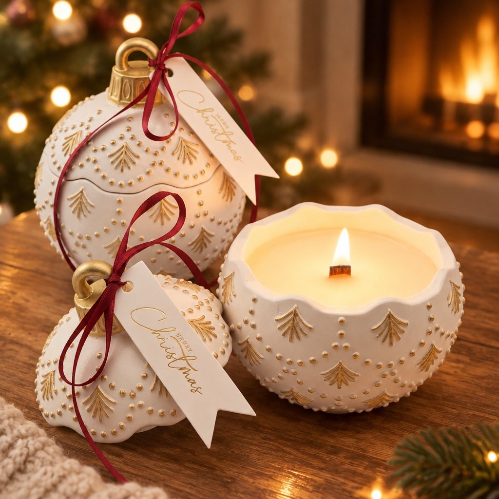 Свещ Christmas Bauble Enchanted MINI - Бяла / Златна / Зимна магия